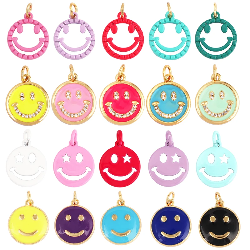 Фото Красочная подвеска в виде счастливого лица Smile, позолоченная цепочка 18 карат, Браслет-ожерелье, подвеска для фотографий №1