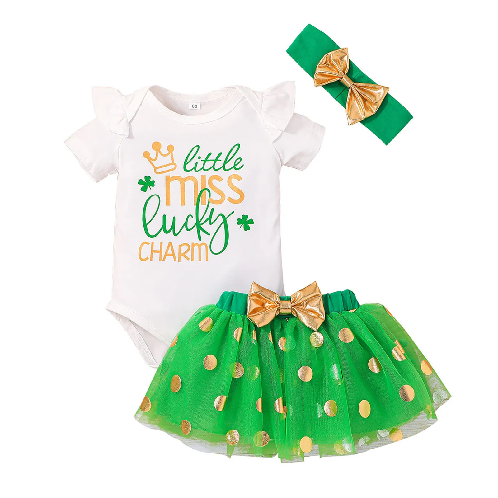 

Infant Dot Tulle Outfits Headbands St.Patrick's Day Letter Romper Bodysuit Girls Printed Baby Skirts Baby Girl Plain Clothes
