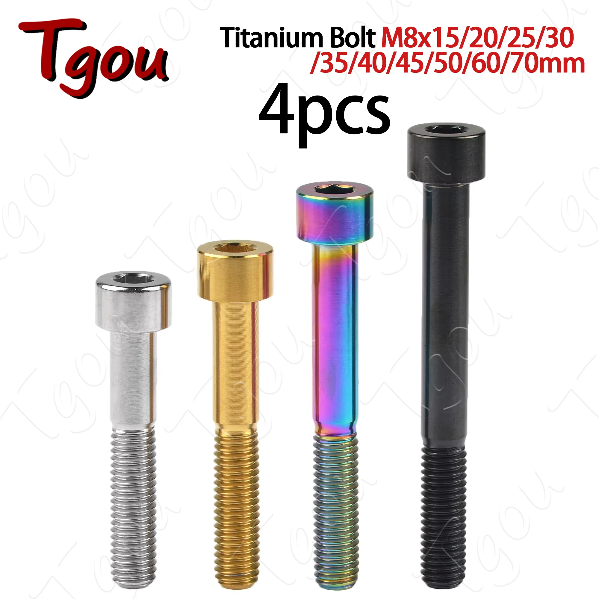 

Титановые болты Tgou M8x15 20 25 30 35 40 45 50 60 70 мм DIN912 Винты с шестигранной головкой и шестигранной головкой Ti Grade 5 Крепежные детали 4 шт.