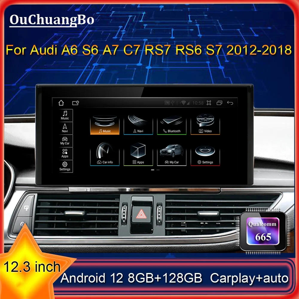 

Ouchuangbo Radio tape recorder For 12.3 inch A6 C7 S6 RS6 A7 RS7 S7 2012-2018 android 12 stereo GPS Navigation Qualcomm 665