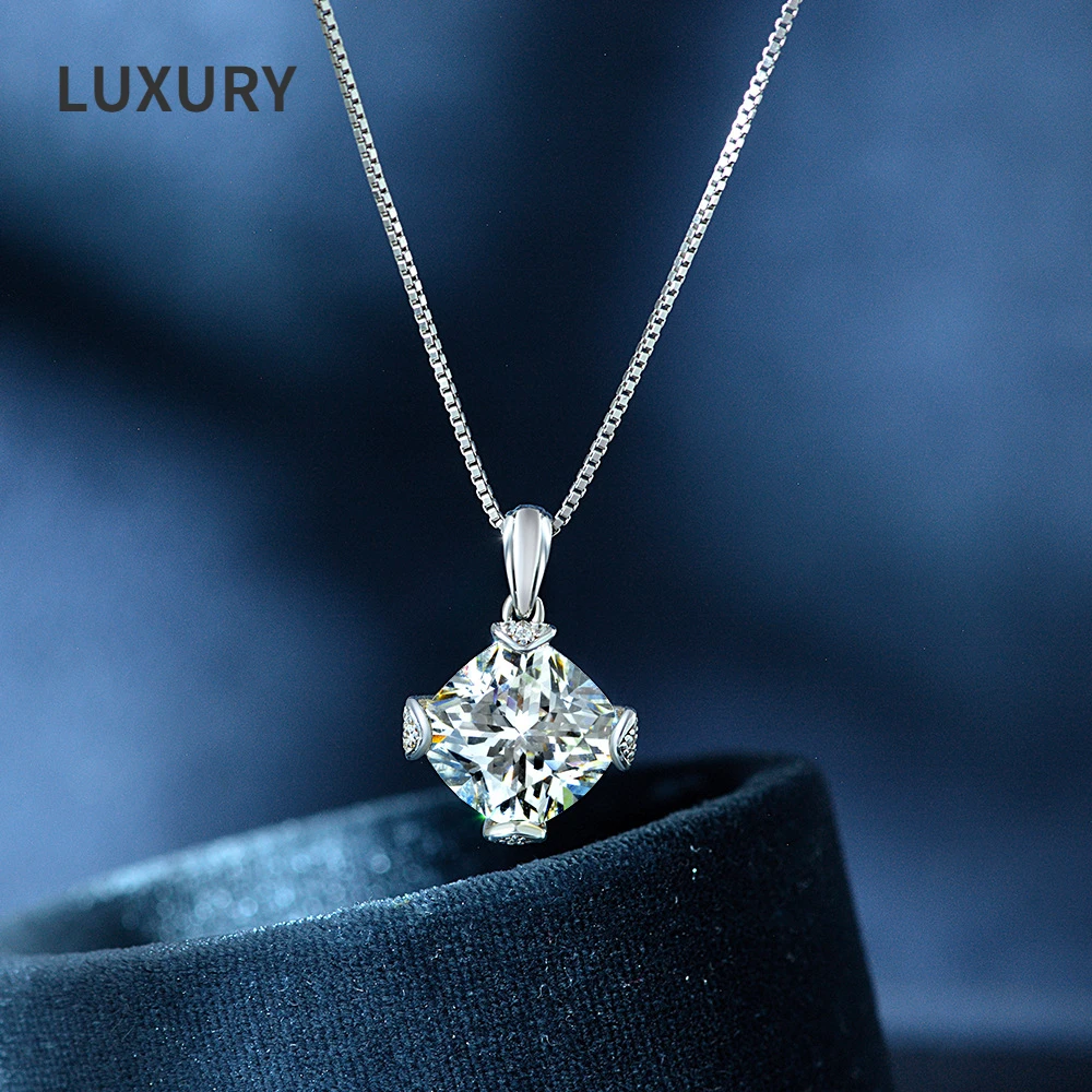 

Luxury 100% 925 Sterling Silver 11*11mm High Carbon Diamond Pendant Necklace Sparkling Fine Jewelry Gift Wholesale 40+5cm