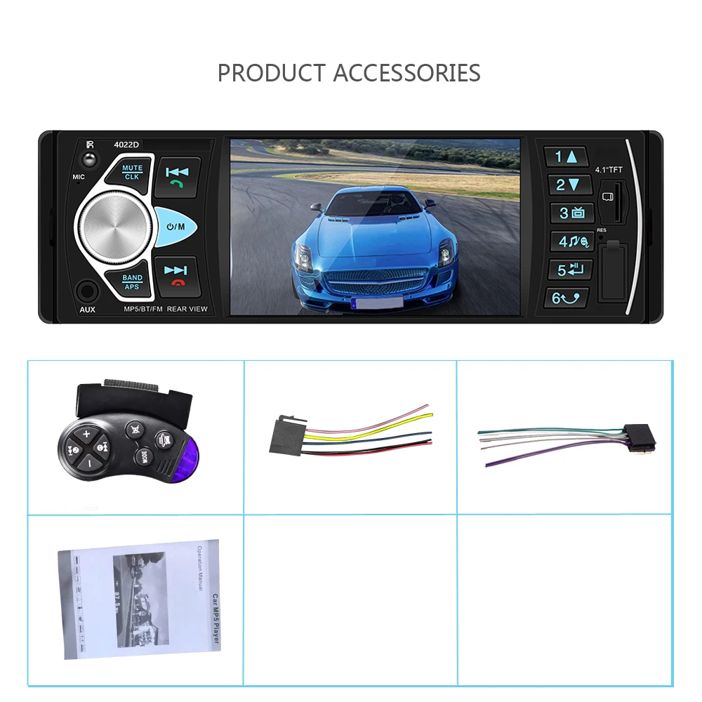 

Автомагнитола Podofo 4022D, 1 Din, 4,1 дюйма, Bluetooth, FM-приемник, USB, поддержка камеры заднего вида и управления рулевым колесом