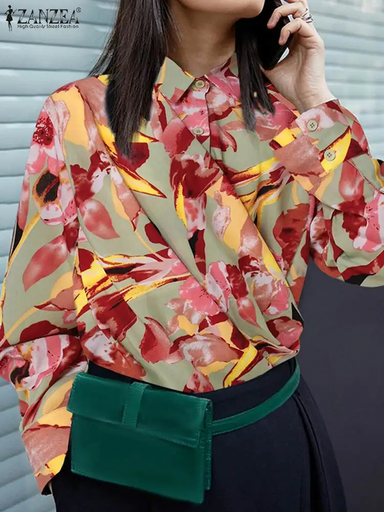 

Модные женские Асимметричные рубашки ZANZEA 2022, женские свободные праздничные Блузы с длинным рукавом и отложным воротником