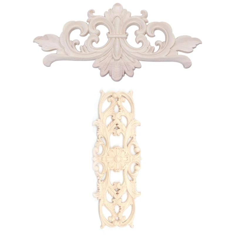

2X 22.5 X 8Cm/22 X 10 Cm Wood Carved Corner Onlay Applique Decor Furniture Craft Unpainted