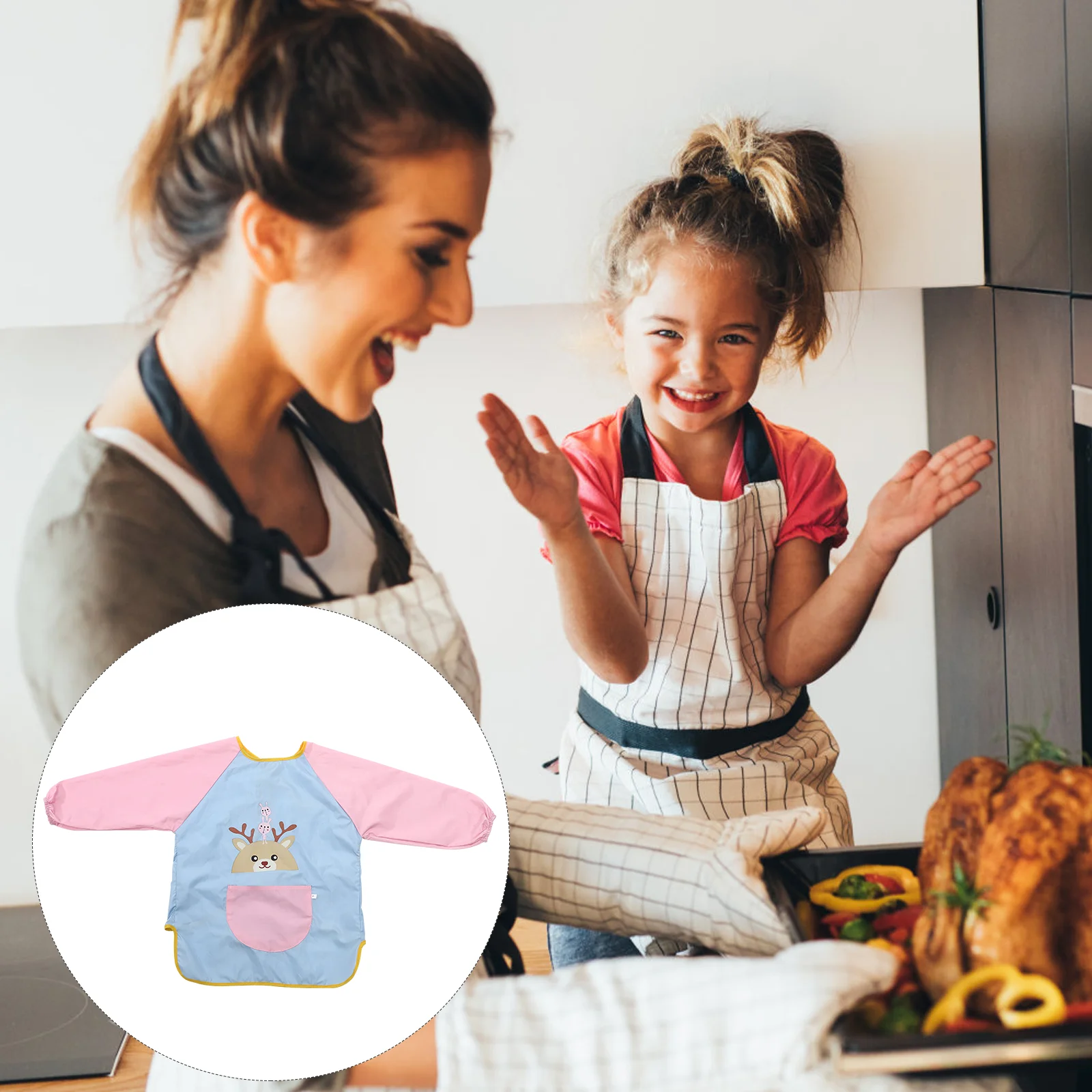 

Cartoon Toddler Apron Drawing Apron Multi-function Toddler Apron Kids Sleeved Bib