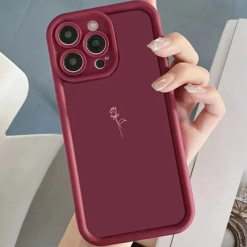 Простой чехол с цветком розы для iPhone 16, 15, 14, 13, 17 Air Pro Max 11, 12, Mini 16e 7 8 Plus SE2, стильный противоударный мягкий чехол (art.: 3920ce6fa68db) - 3920ce6fa68db