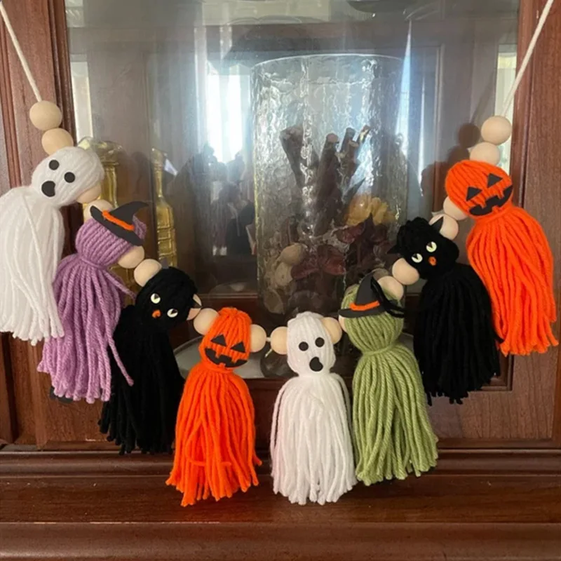 

Hallowmas Hanging Ornament Baby Shower Room Knitting Wool Funny Ghost Kids Birthday Garland Decoration Room Wall Decoration