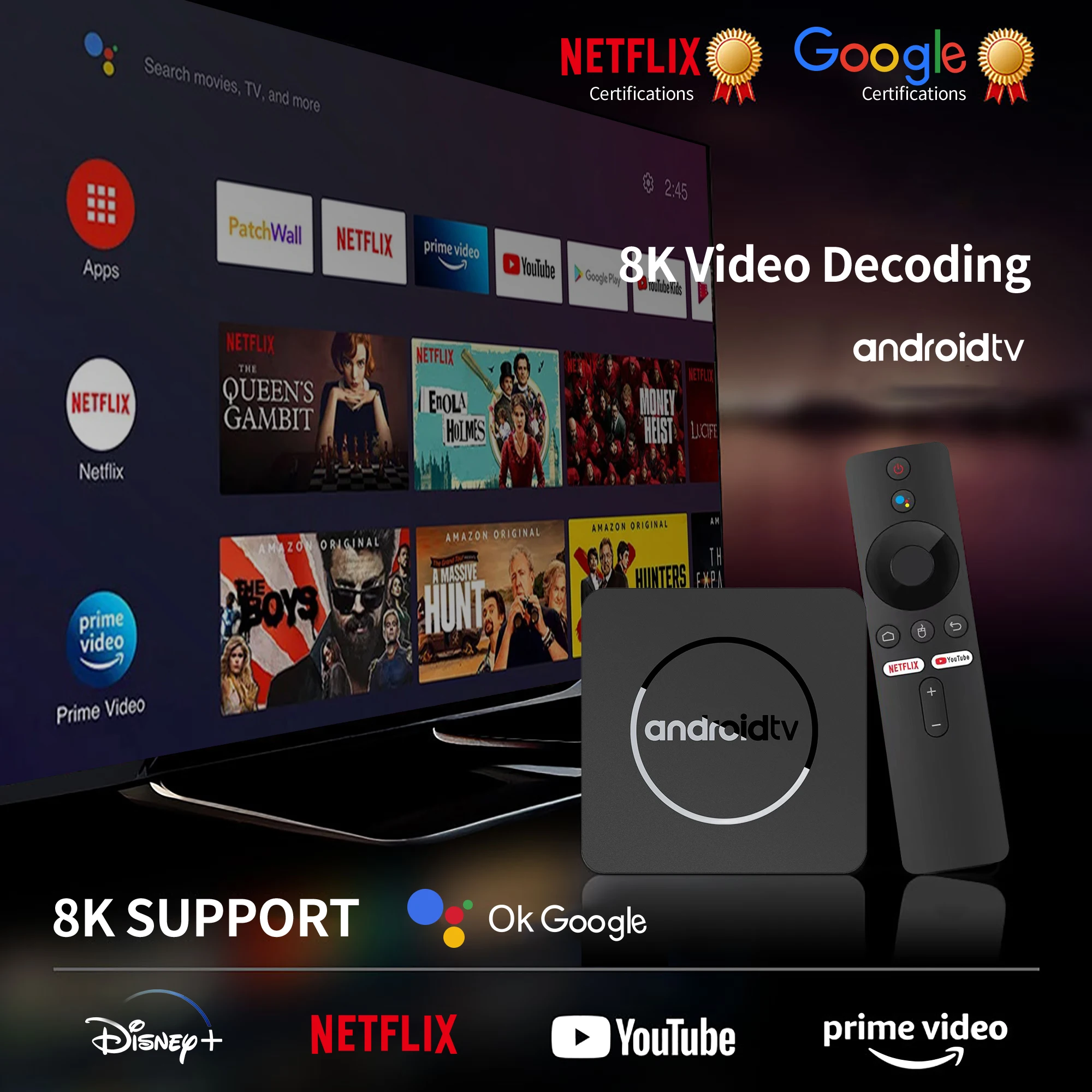 KANAVI Smart TV Box Android 13 с 2 ГБ ОЗУ 16 ПЗУ Dual 4 + 5