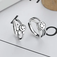 s925 sterling silver womens ring female korean hip hop retro smiley design adjustable ring wedding gift fine fashion jewelry