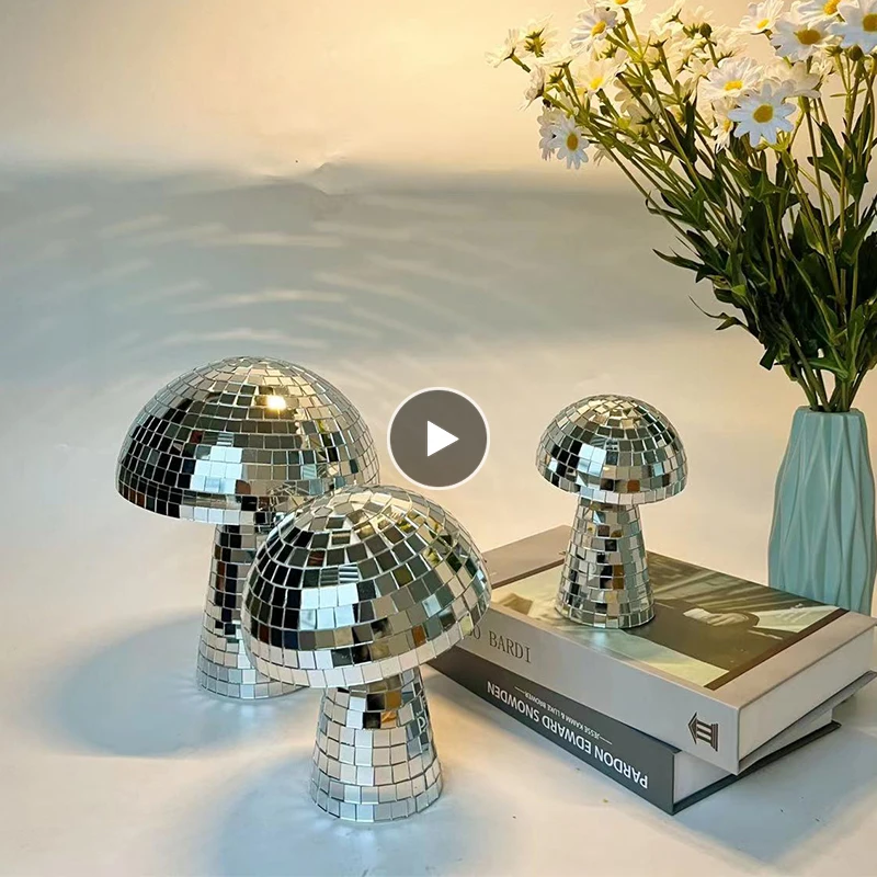 

Retro Mushroom Disco Ball Round Mirror Wall Party Decoration Window Desktop Decoration Garden Ornaments Dropship Home Decoration