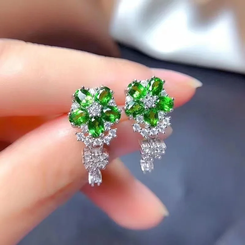 Серебряные серьги с кисточками и бриллиантами 925 модные зелеными цветами для