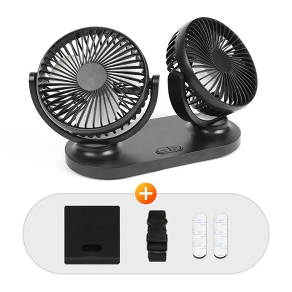 

USB Powered Car Fan Multi-Angle Rotatable Dual Head 3-Speed Dashboard Three Speeds Summer Cooling Fan Fan Back Seat Accessories