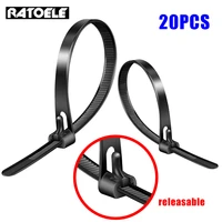 20pcs releasable cable ties 8%c3%97200mm black white plastics reusable loop wrap nylon zip ties bundleties