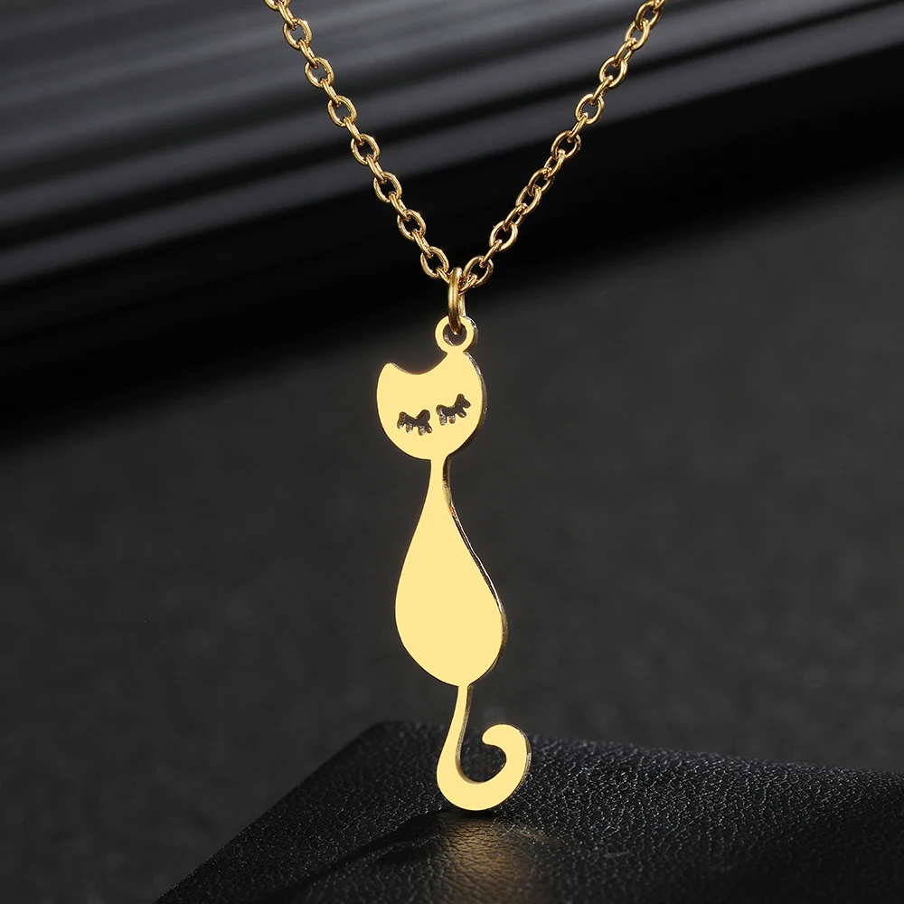

Stainless Steel Necklaces Cartoon Elegant Cat Choker Korean Fashion Pendants Chain Kpop Charms Necklace For Women Jewelry Gifts