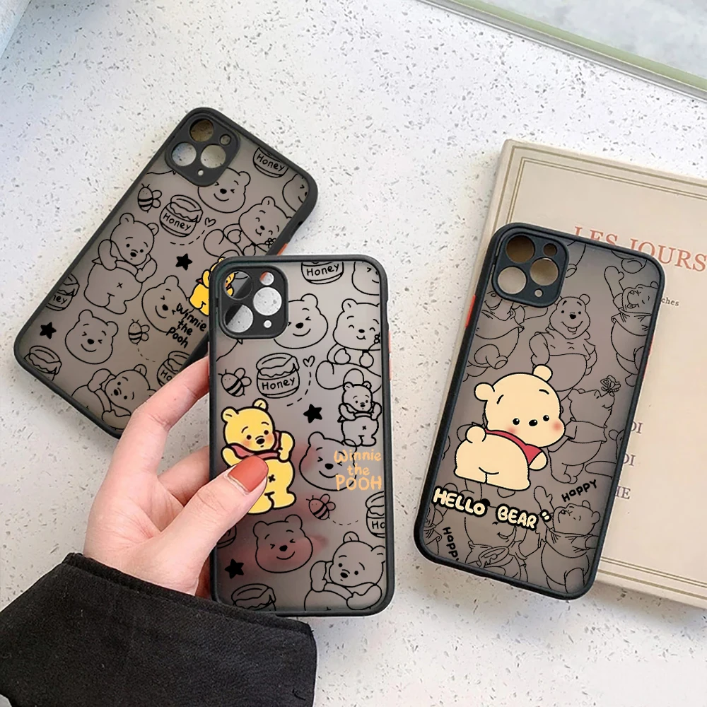 Фото Милый матовый чехол с Винни-Пухом для iPhone 17E 17 16 16E 15 14 13 12 11 Pro Max 17Air 7 8 Plus XR XS, противоударный защитный чехол-броня №1
