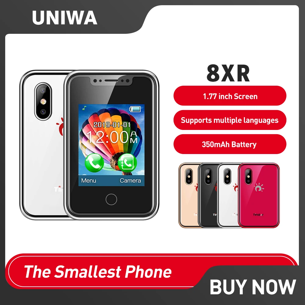 

UNIWA 8XR 2G GSM Feature Phone 1.77 inch touch screen mini Mobile phone MTK6261D 350mAh Supports multiple languages