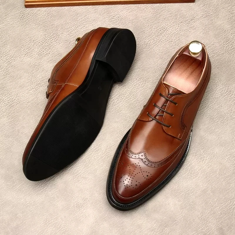 

Handcrafted Mens Black Brown oxford Shoes Genuine Calfskin Leather Brogue Dress Shoes Classic Business Formal Brogue Shoes Man