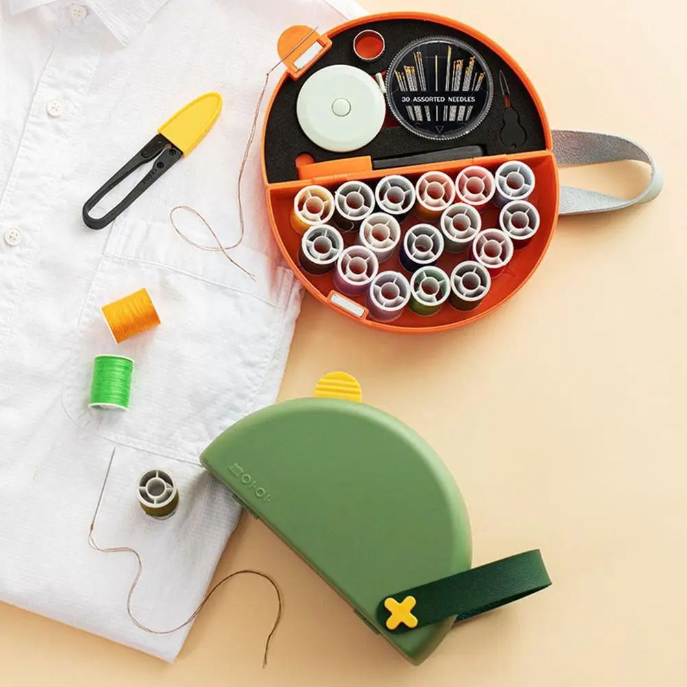 

Small Cartoon Sewing Box With Handle Double Tier Compartment Organizer For Outdoor Traveling Knitting Needles Sewing Tool C P1u7