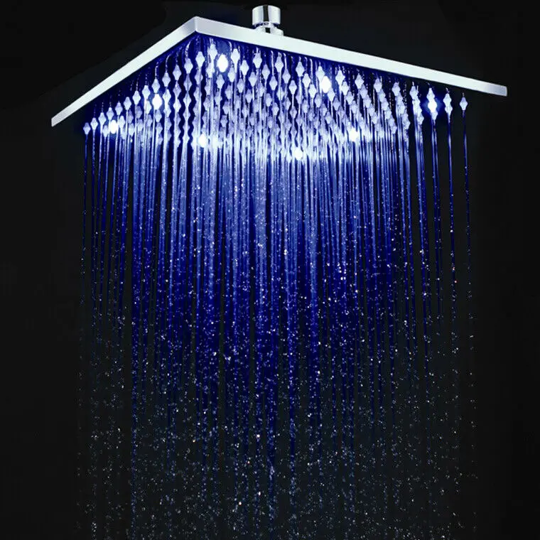 

12 Inch Modern Square LED Rainfall Shower Head in Polished Chrome Soild Brass