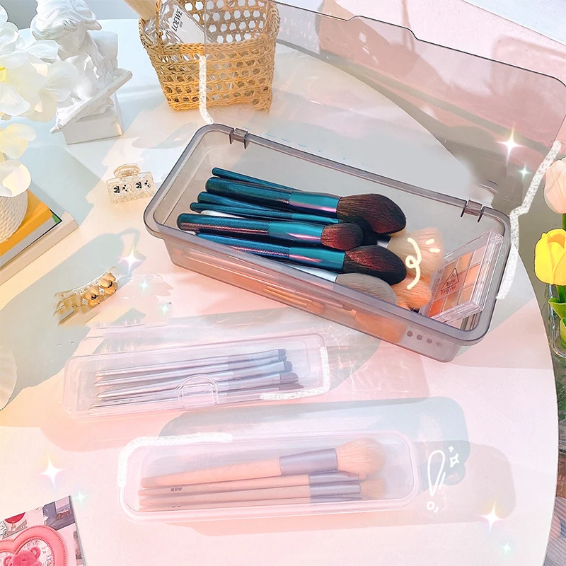 

Portable Transparent Cosmetic Brush Storage Box Dustproof With Lid Eyebrow Pencil Eye Shadow Makeup Tools Organizer Containers