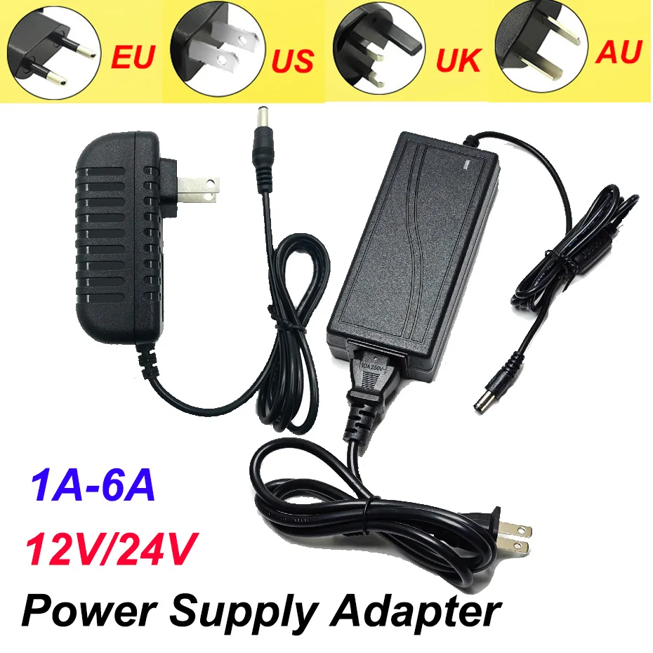 Фото Универсальный трансформатор DC12V 24V 1A-10A, блок питания AC110-240V с вилками EU, US, AU, UK для светодиодных лент и конвертеров №1