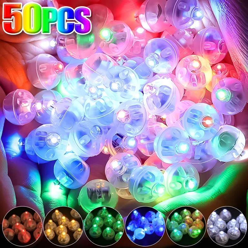 

50/10PCS Round Colorful Led Lights Flash Luminous Lamps Tumbler Light for Balloon Lantern Christmas Wedding Party Decoration