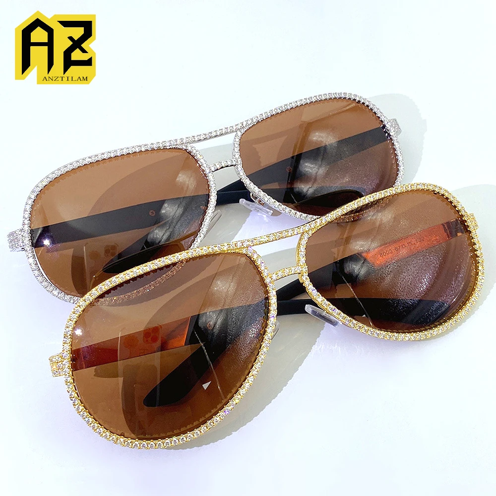 Sun Glasses For Women Hip Hop Iced Out Glasses Tea Color Bling AAA Cubic Zircon Men Jewelry Free Shipping