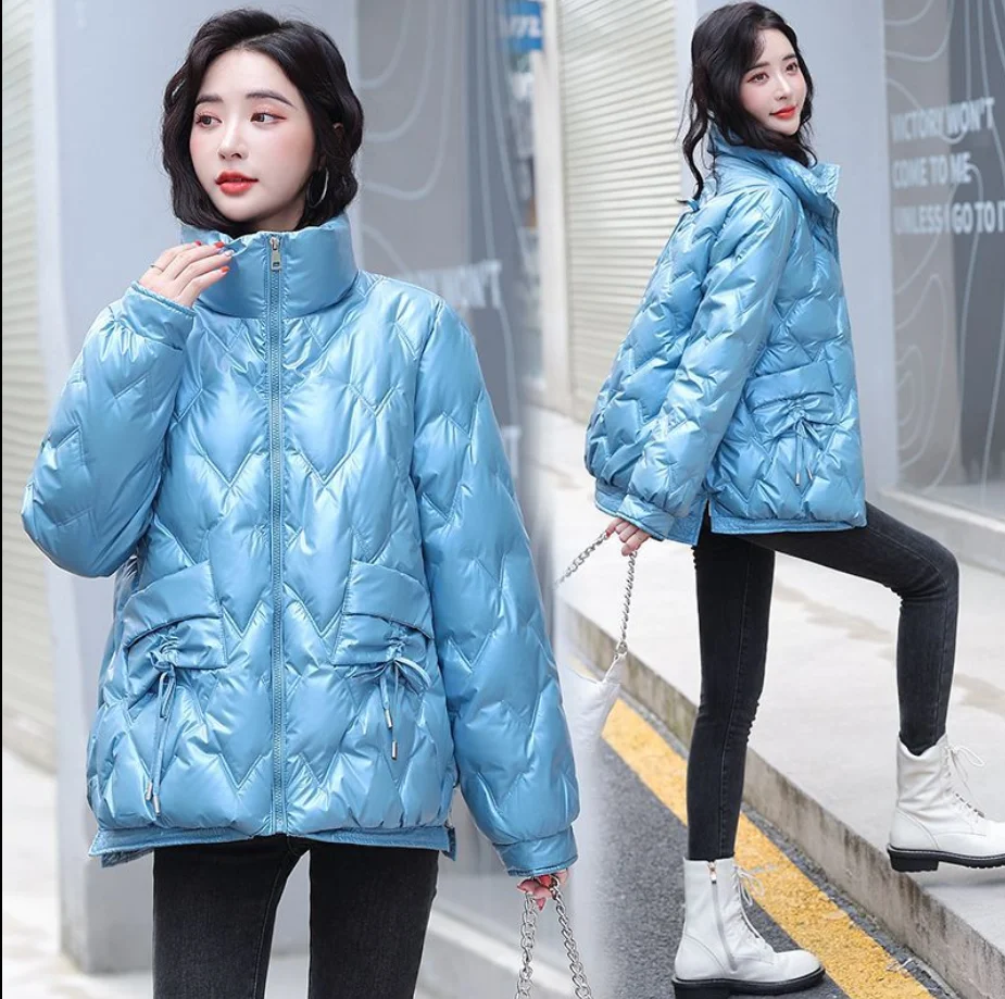 

Beardon 2022 Autumn Winter New Women's Coat Korean Version Stand Collar Thickened Glossy Short Women's Parka Cotton Jacket