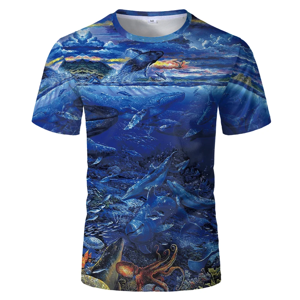 Мужская и женская футболка с 3D-принтом рыбы Повседневная модная трендовая