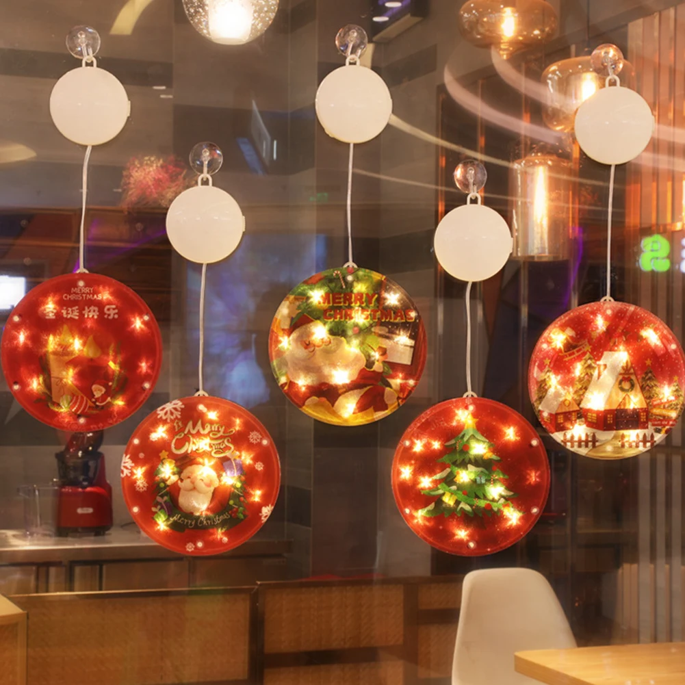 

Christmas Cartoon Light Decor with Suction Cup Hanging Lamp Battery Operated LED Festival Theme for Balconies Walls Doors
