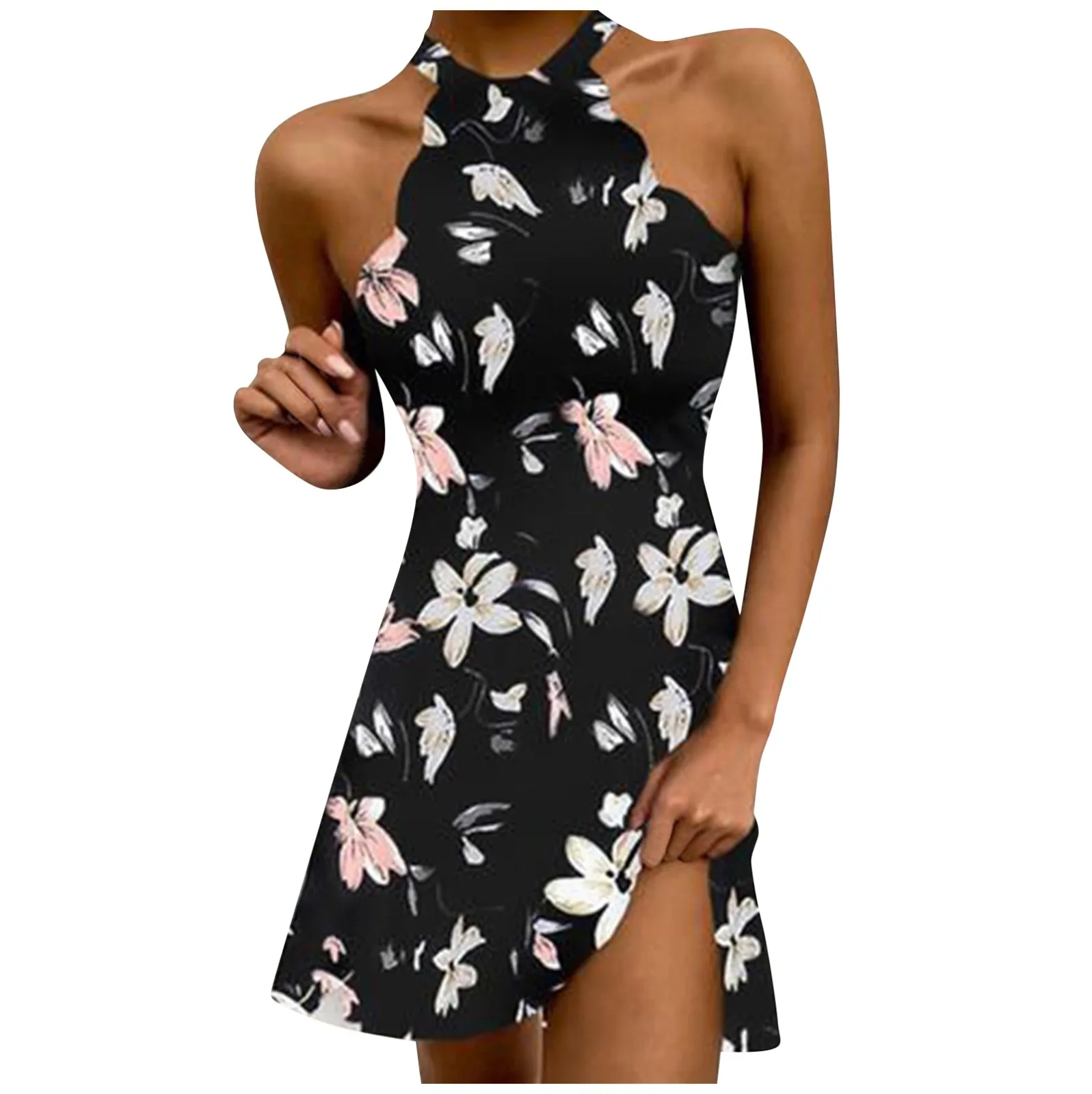 

Женское Платье-мини без рукавов, с открытыми плечами и цветочным принтом