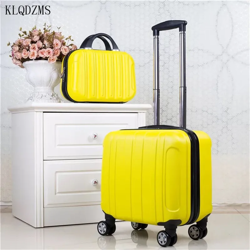 KLQDZMS Small 18-Inch Men's Business Suitcase Girl Cosmetics Luggage Case Cabin Portable Large-Capacity Roller Carry-On Bag
