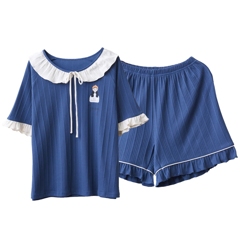 Новое поступление хлопковая одежда для сна отдыха топ Синяя Женская летний