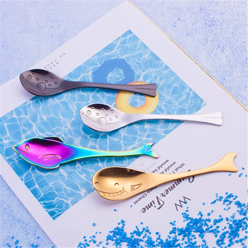 Children's spoon marine small animal model 304 stainless steel spoon creative cartoon penguin dolphin small spoon coffee stirrin
