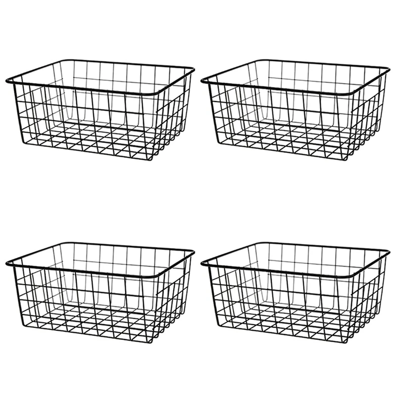 

New-4X Hollow Iron Wired Basket, Storage Baskets Metal Basket Without Interlining Bathroom Kitchen Organizer Black