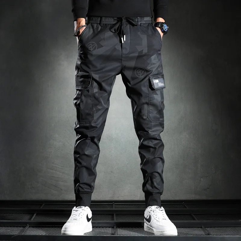 

Брюки-карго мужские эластичные, повседневные спортивные штаны на шнуровке, камуфляжные Джоггеры в стиле милитари, с несколькими карманами