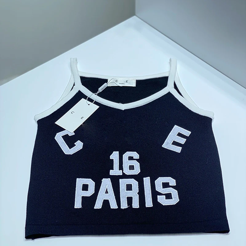 

22ss new ice silk knitted suspender CE embroidered letter suspender vest women's sleeveless inner casual short top