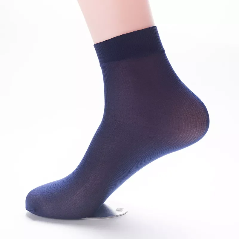 

New Solid Business Mens Summer Socks Thin Silk High Elastic Nylon Breathable Casual Short Crew Socks Male Cool Socks