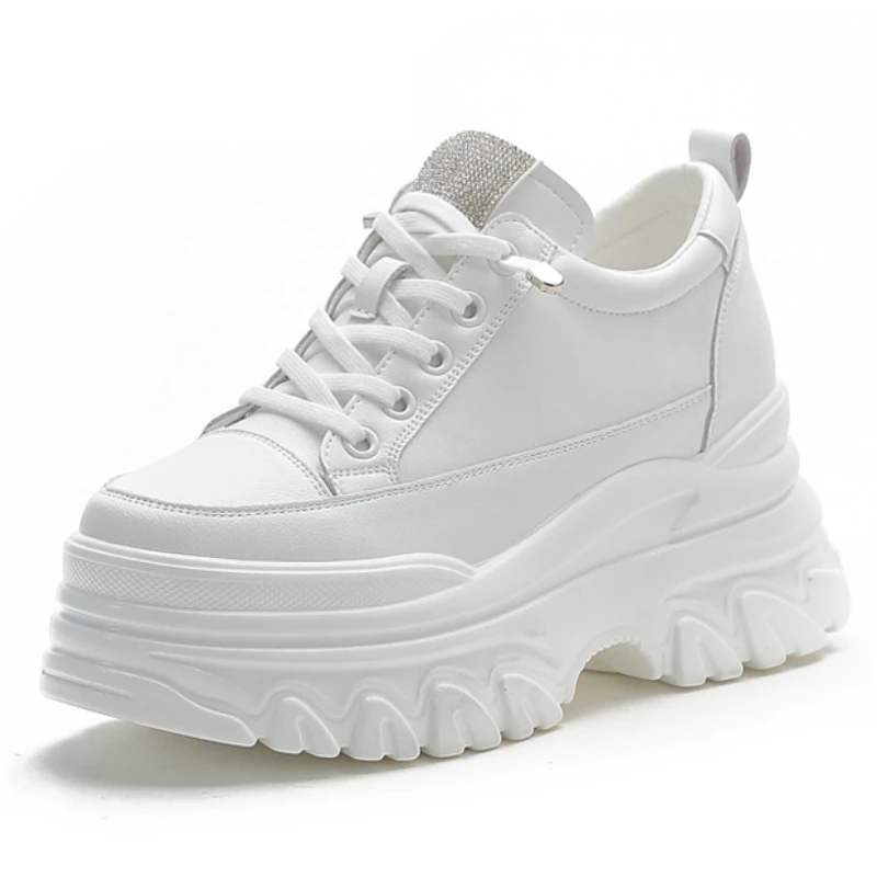 

9cm High Heel Genuine Leather Women Shoes Chunky Sneakers Wedge Platform Shoes Summer Women Breathable Comfy Footwear