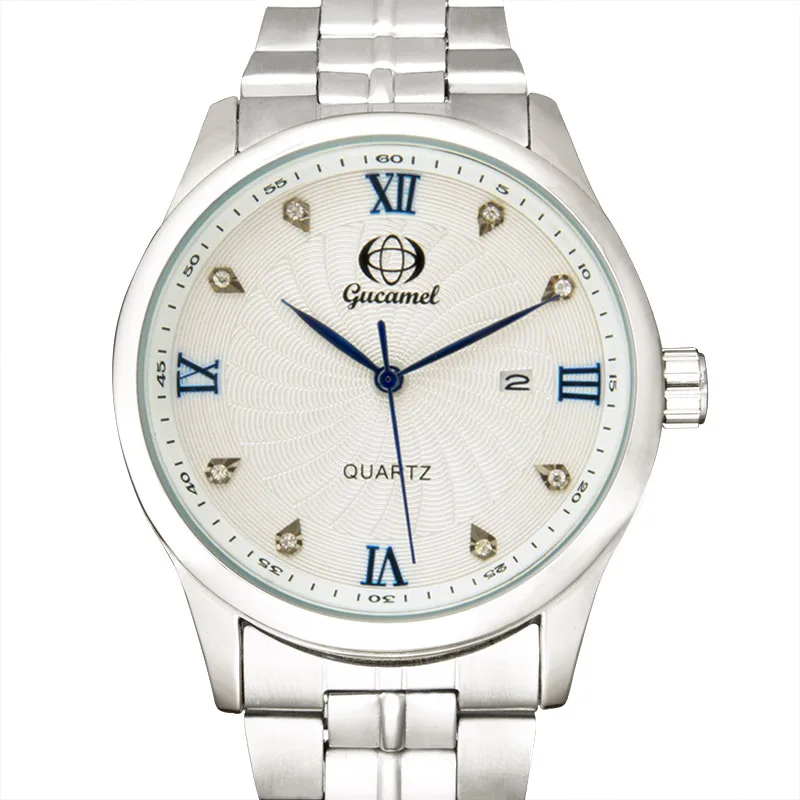 

New ancient camel quartz men's watch with calendar and diamond inlaid men's Quartz Watch