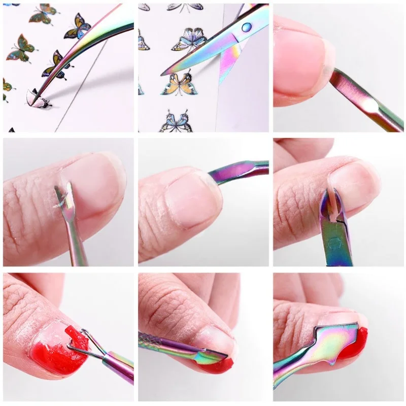 

Manicure Stainless Steel Tweezers Colorful Titanium Straight Head Acne Hook Acne Clip Acne Needle Scissors Beauty Tool Set