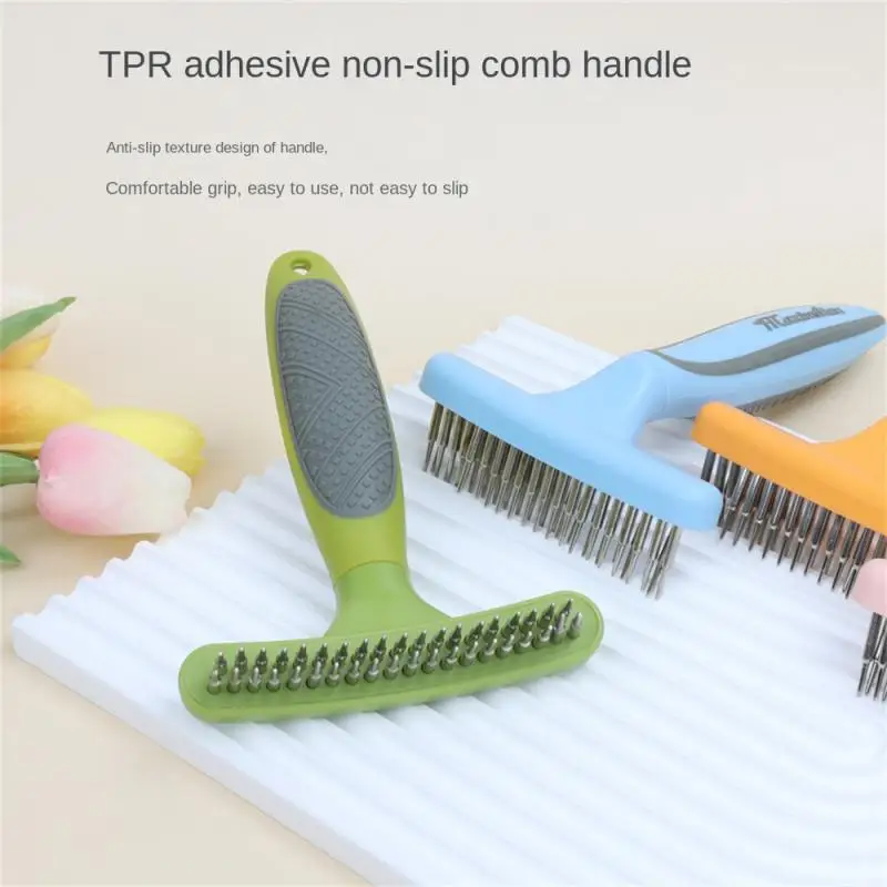 

Pet Grooming Comb Double Row Pins Undercoat Rake Large Medium Long-Haired Dog Knotted Dematting Brush Tool for Cats and Dogs