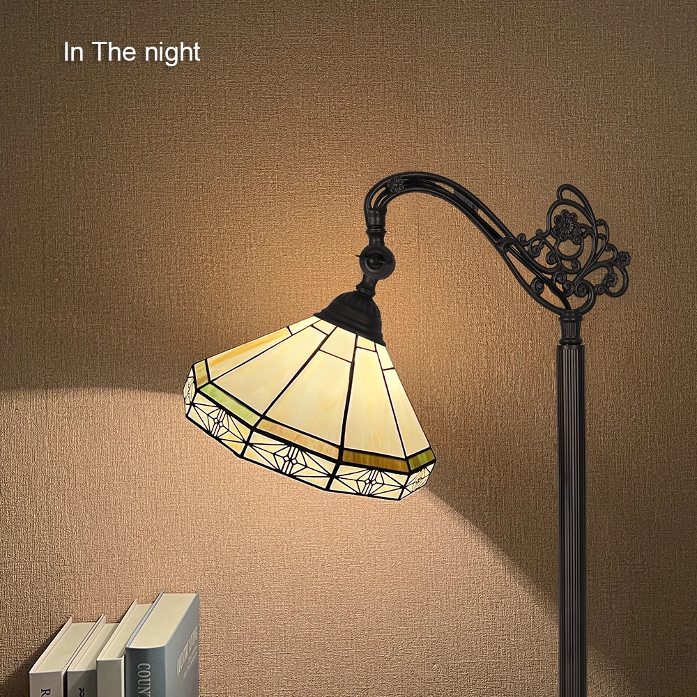 

Tiffany Floor Lamp Stained Glass 2-Light Blackish Bronze Cream Standing Led Reading Light For Living Room Bedroom Office Home
