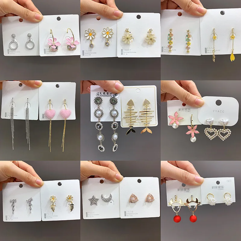 

10/20Pairs/Lot Fashion 925 Sterling Silver Needle Rhinestone Drop Stud Earrings For Women Mix Style Heart Flowers Jewelry