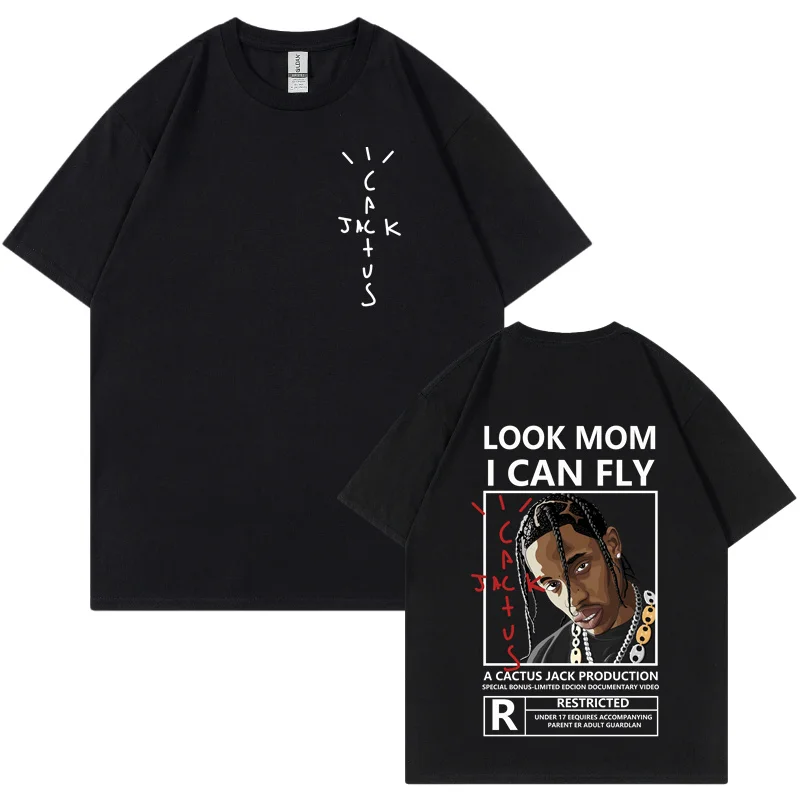 

Hip Hop Short Sleeve T Shirt Print LOOK MOM I CAN FLY Tee ASTROWORLD Fashion Streetwear Summer Clothing Men Women Oversized Tees