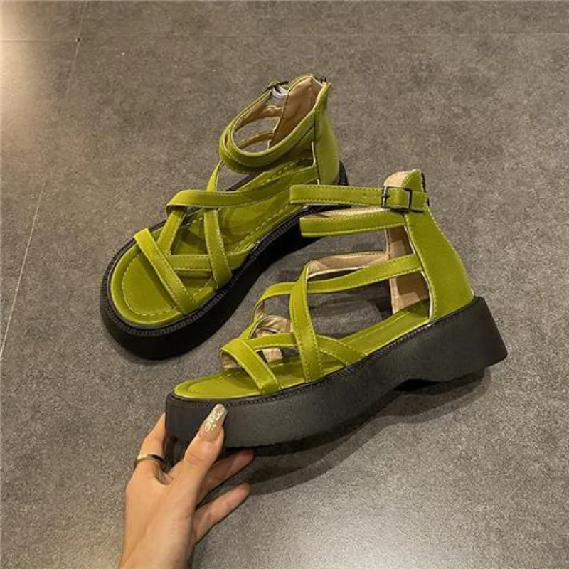 

2023 Hollow Out Female Casual Comfortable Roman Sandals Woman Open Toe Buckle Strap Platform Sandals High Heels Wedge Shoes