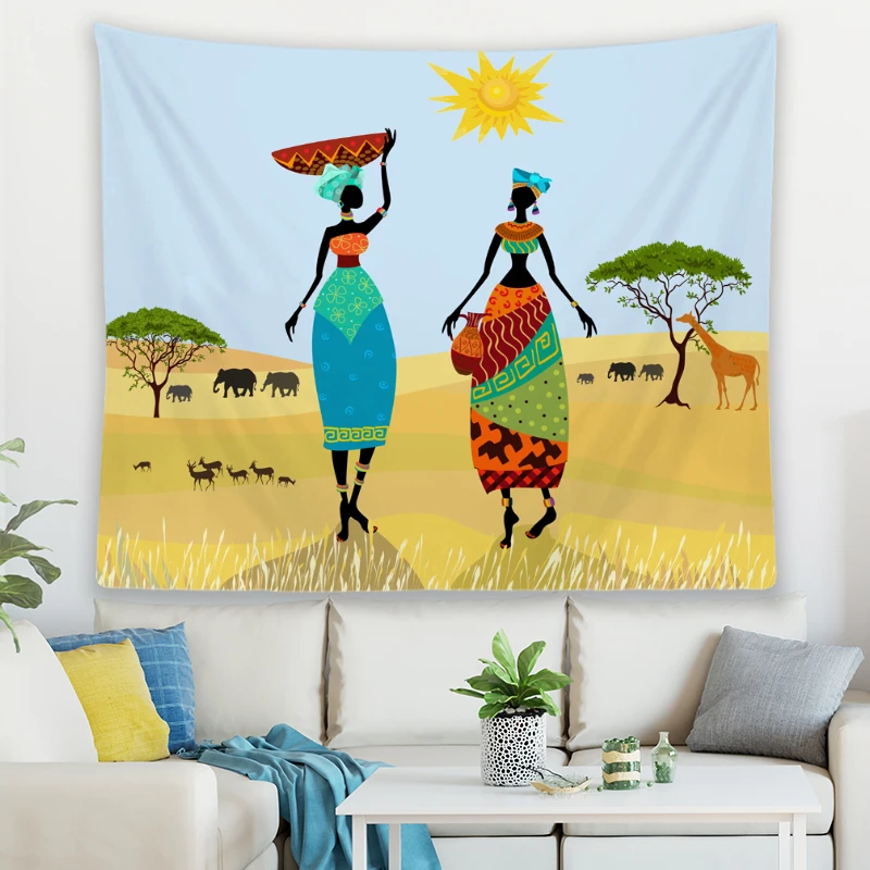 

African Tribal Woman Tapestry Exotic Ethnic Style Wall Hanging Blanket Vintage Tapestries Home Bedroom Living Room Dorm Decor