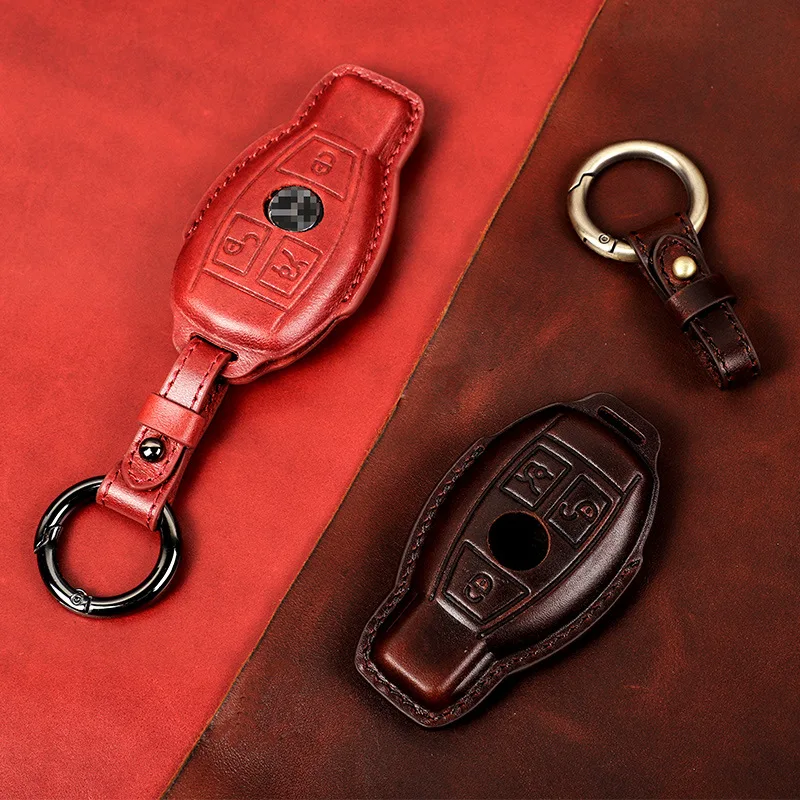 

Leather Car Key Case Suitable for Mercedes-Benz Series General Car Key Chain Anti-lost Leather Key Case