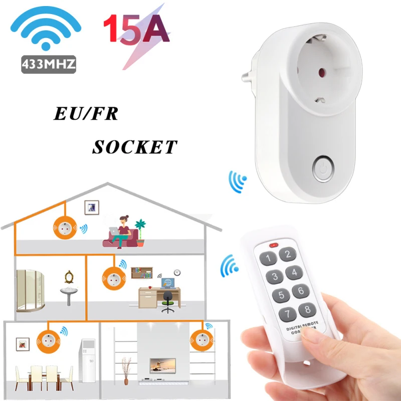 

CoRui Wireless Remote Control Smart Socket Plug Outlet Adaptor EU/FR Wall RF 433mhz Electrical Switch Home Led Lamp