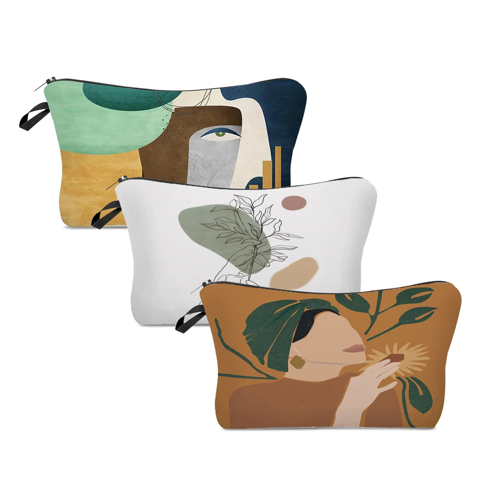 

Women Portable Cosmetic Bags Nordic Print Wash Bag Pouch Travel Storage Zip Toiletries Organizer Female Pocket Money Bag